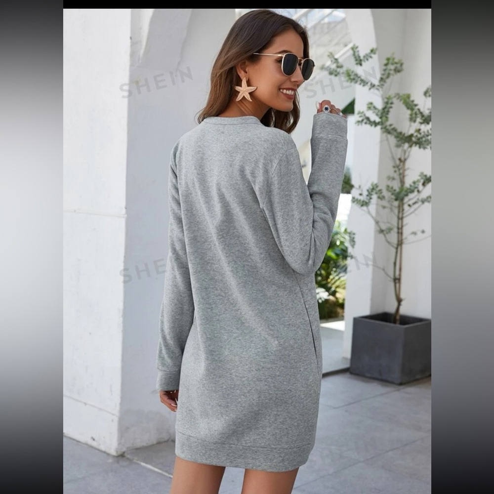2/$20 mini sweatshirt dress heather gray pockets SHEIN women’s size large grey - Picture 2 of 9